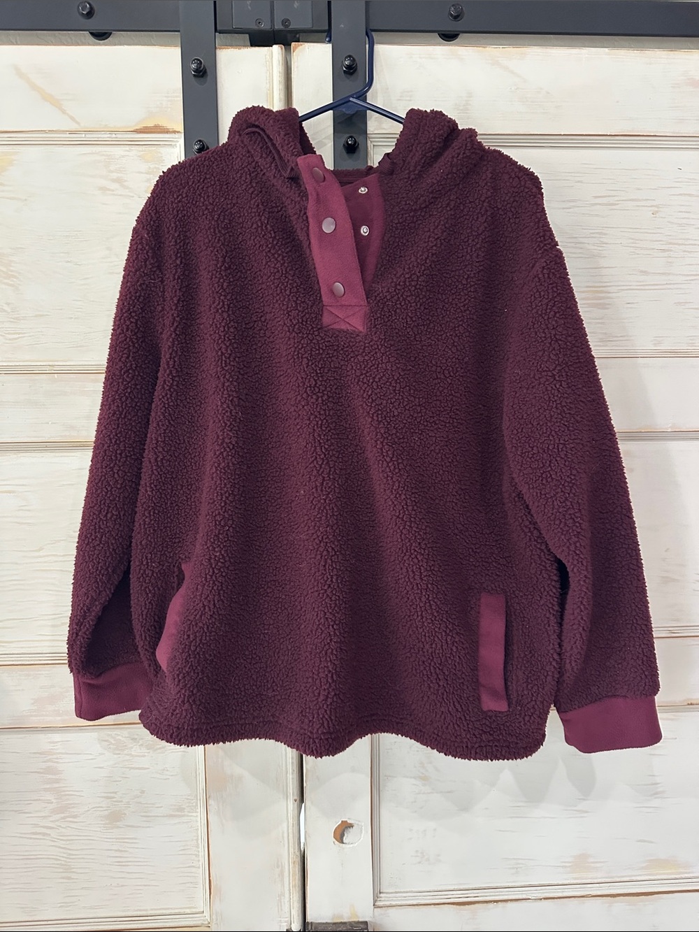 Koolaburra Cozy Hooded Sherpa Pullover in Deep Wine
